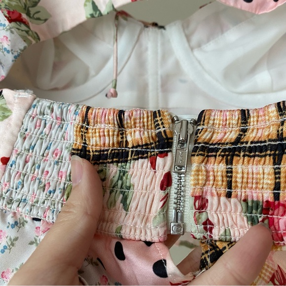 For Love and Lemons Marissa Patchwork Crop Puff Sleeve Shirt Top Size Small S - Picture 9 of 16